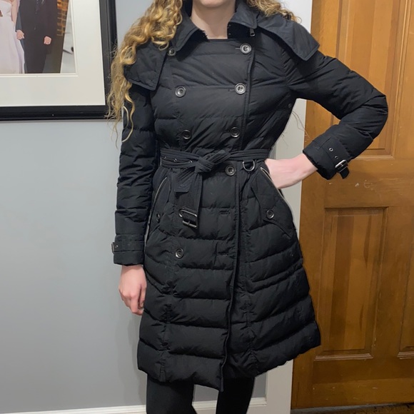 Burberry Jackets & Blazers - Burberry hooded warm jacket. Belted. Medium. Black. Lining.